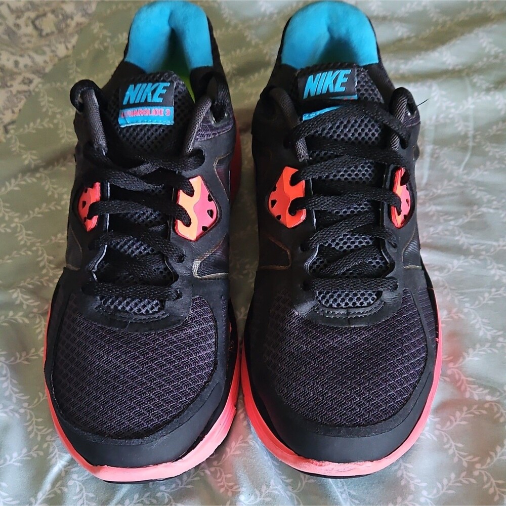 Nike LunarGlide+ 3 Womens Mesh Cushioned Running Shoes Black Pink Blue 454315